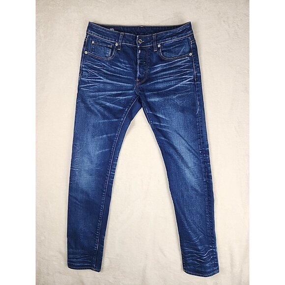 G Star Raw Jeans Measures 31x31 Blue 3301 Slim Fit Button Fly Stretch Dark Wash - Picture 1 of 14